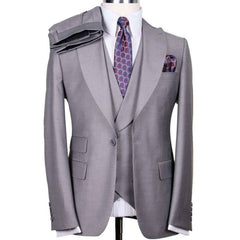 Alberto Nardoni SUITS Alberto Nardoni Mens Solid Light Gray 100% Wool 1 Button 3 Piece Regular Fit Suit