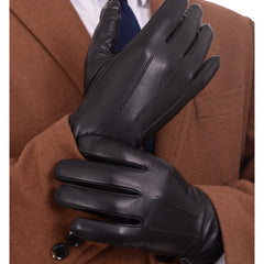 Ariston Ariston Mens Solid Black Touch Screen Leather Gloves
