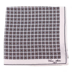 Cesare Attolini Pocket Squares Cesare Attolini White Square Motif Silk Pocket Square Handmade In Italy