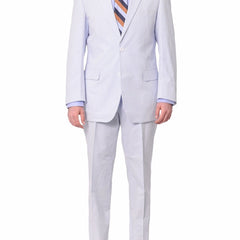 blue and white striped cotton seersucker suit