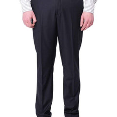 Navy Blue Wool Blend Washable Slim Fit Dress Pants