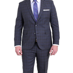 London Fog TWO PIECE SUITS Extra Slim Fit Charcoal Gray Plaid Two Button Wool Blend Suit