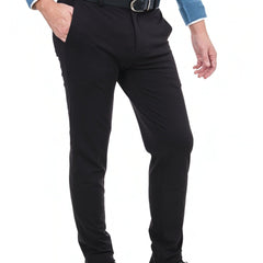 Mazari PANTS Mazari Mens Solid Black Slim Fit Flat Front 4 Way Stretch Dress Pants