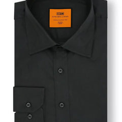 Steven Land SHIRTS Steven Land Mens Solid Black Spread Collar Wrinkle Free Cotton Dress Shirt
