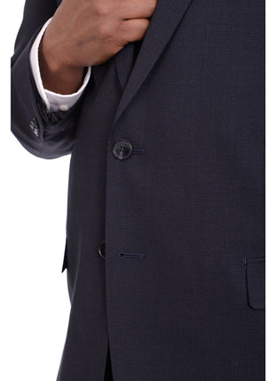 Steven Land TWO PIECE SUITS Steven Land Classic Fit Navy Blue Texured Two Button Wool Suit