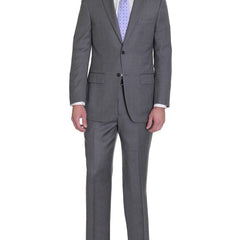 Zanetti Sale Suits Zanetti Classic Fit Charcoal Gray Birdseye Two Button Wool Suit