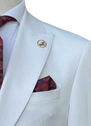 Romaster Mens White Slim Fit Stretch Double Breasted Wool Blend Suit
