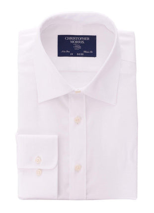 Christopher Morris Mens 100% Cotton Solid White Non-Iron Classic Fit Dress Shirt