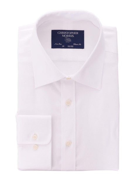 Christopher Morris Mens 100% Cotton Solid White Non-Iron Classic Fit Dress Shirt