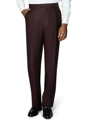 Beragamo Elegant Mens Big & Tall Burgundy 100% Wool Classic Fit Vested Suit with Peak Lapel