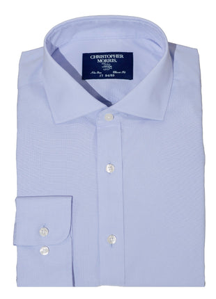 Christopher Morris Mens Blue Cotton Stretch Classic Fit Wrinkle Free Dress Shirt