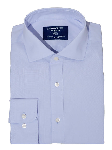Christopher Morris Mens Blue Cotton Stretch Classic Fit Wrinkle Free Dress Shirt