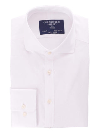 Christopher Morris SHIRTS 14 1/2 32/33 Mens Extra Slim Fit Solid White Twill Spread Collar Non Iron Cotton Dress Shirt