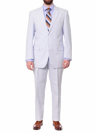blue and white striped cotton seersucker suit