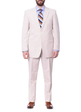 tan and white stripe cotton seersucker suit