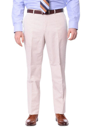 tan and white cotton seersucker pants