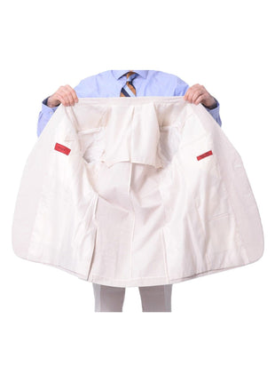 lining of tan and white striped seersucker suit jacket