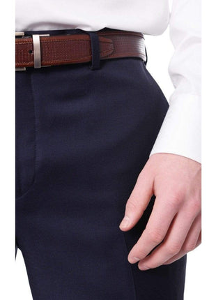 Label M PANTS Mens Slim Fit Solid Navy Blue Flat Front Wool Dress Pants