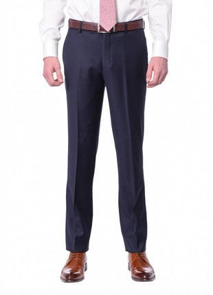 Label M PANTS Mens Slim Fit Solid Navy Blue Flat Front Wool Dress Pants