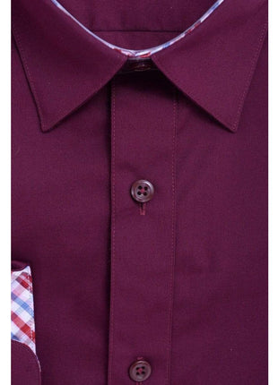 Marquis SHIRTS Marquis Slim Fit Solid Burgundy Red Spread Collar Cotton Blend Dress Shirt